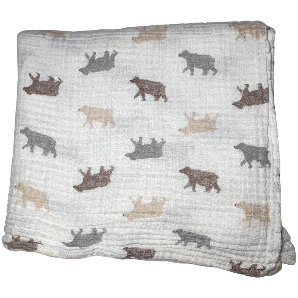 Aden + Anais White BEAR Muslin Swaddle Blanket Lightweight Cotton Unisex &